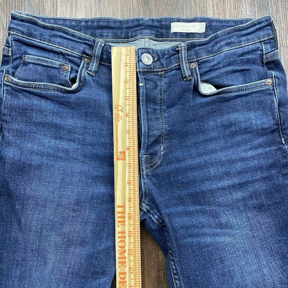 All Saints Rex Jeans Stretch Slim Fit Dark Blue Denim Button Fly Men’s 32 x 32 - Picture 8 of 10